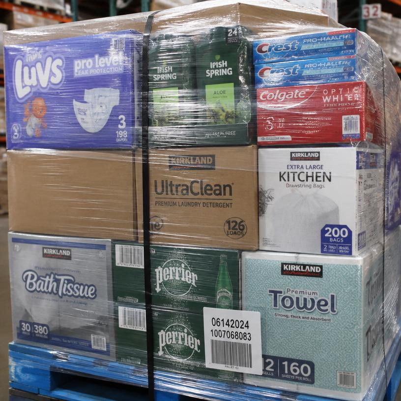 Shrink-wrapped pallet of mixed consumer goods